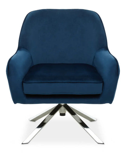 Avery Midnight Blue Velvet Swivel Chair with Chrome Finish Base