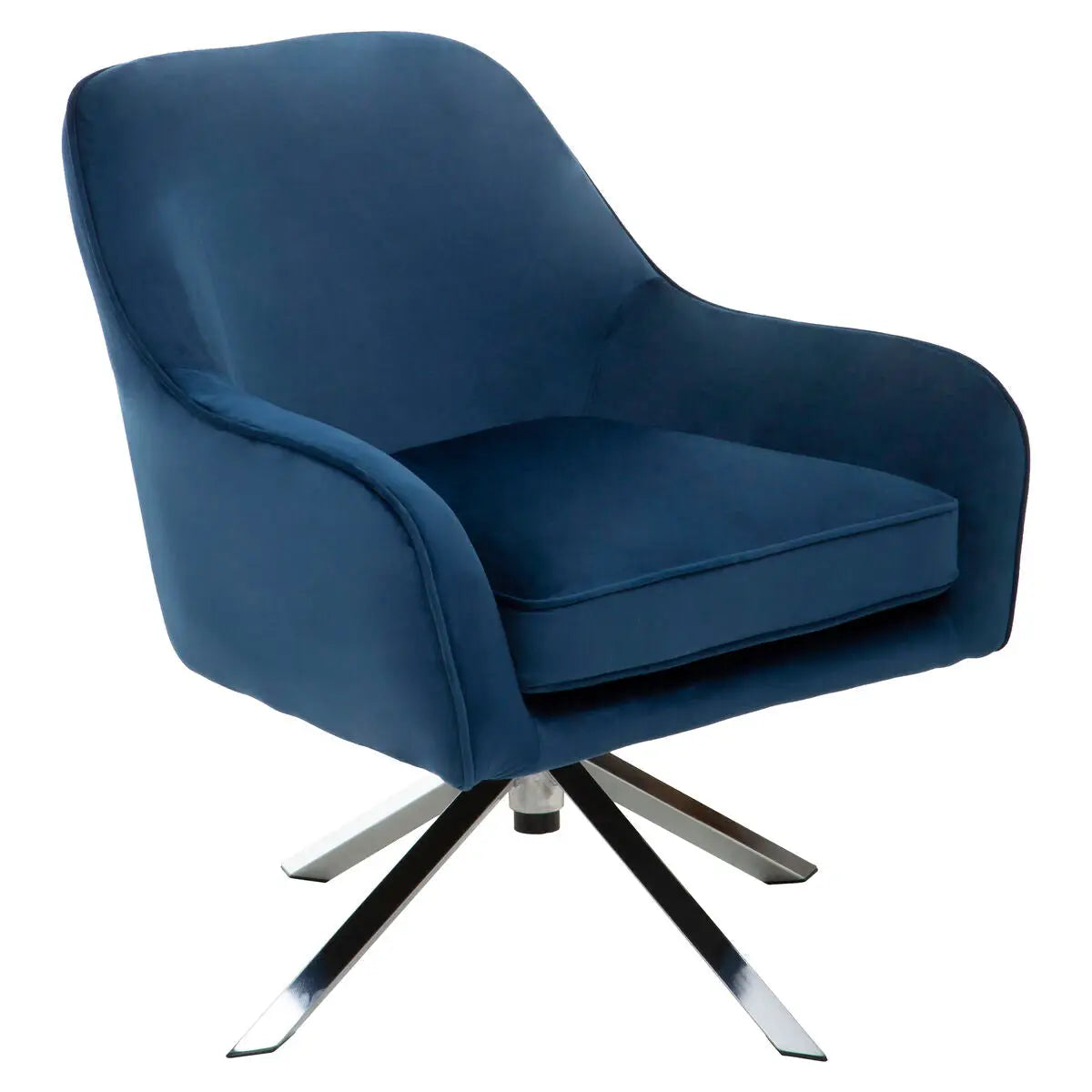 Avery Midnight Blue Velvet Swivel Chair with Chrome Finish Base