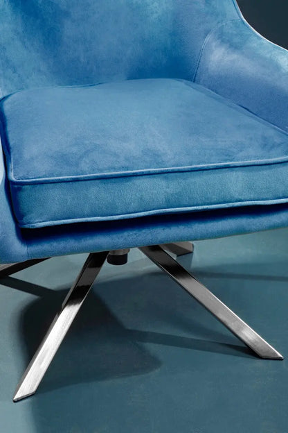 Avery Midnight Blue Velvet Swivel Chair with Chrome Finish Base