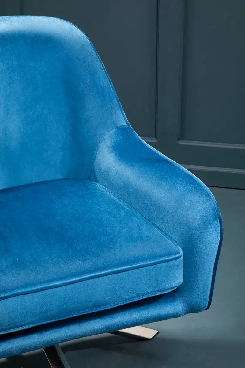 Avery Midnight Blue Velvet Swivel Chair with Chrome Finish Base