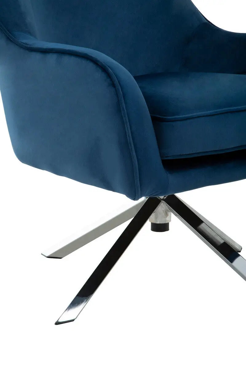 Avery Midnight Blue Velvet Swivel Chair with Chrome Finish Base