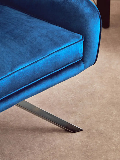 Avery Midnight Blue Velvet Swivel Chair with Chrome Finish Base