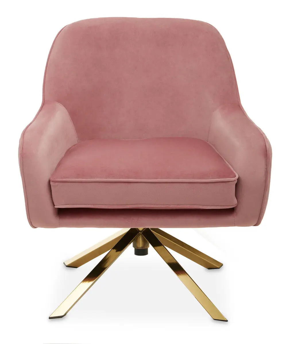 Avery Pink Velvet Swivel Chair with Brushed Gold Finish Base