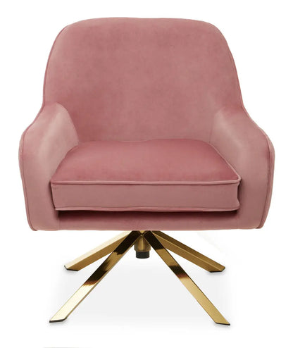 Avery Pink Velvet Swivel Chair with Brushed Gold Finish Base