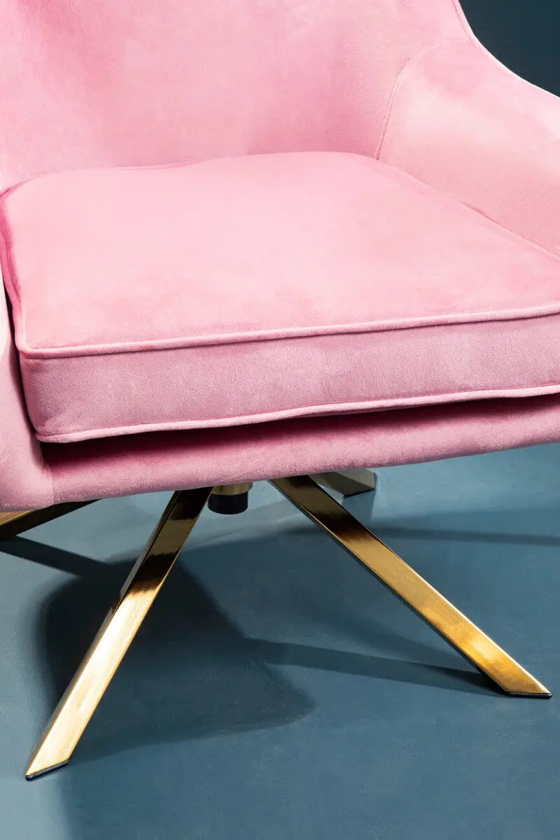 Avery Pink Velvet Swivel Chair with Brushed Gold Finish Base