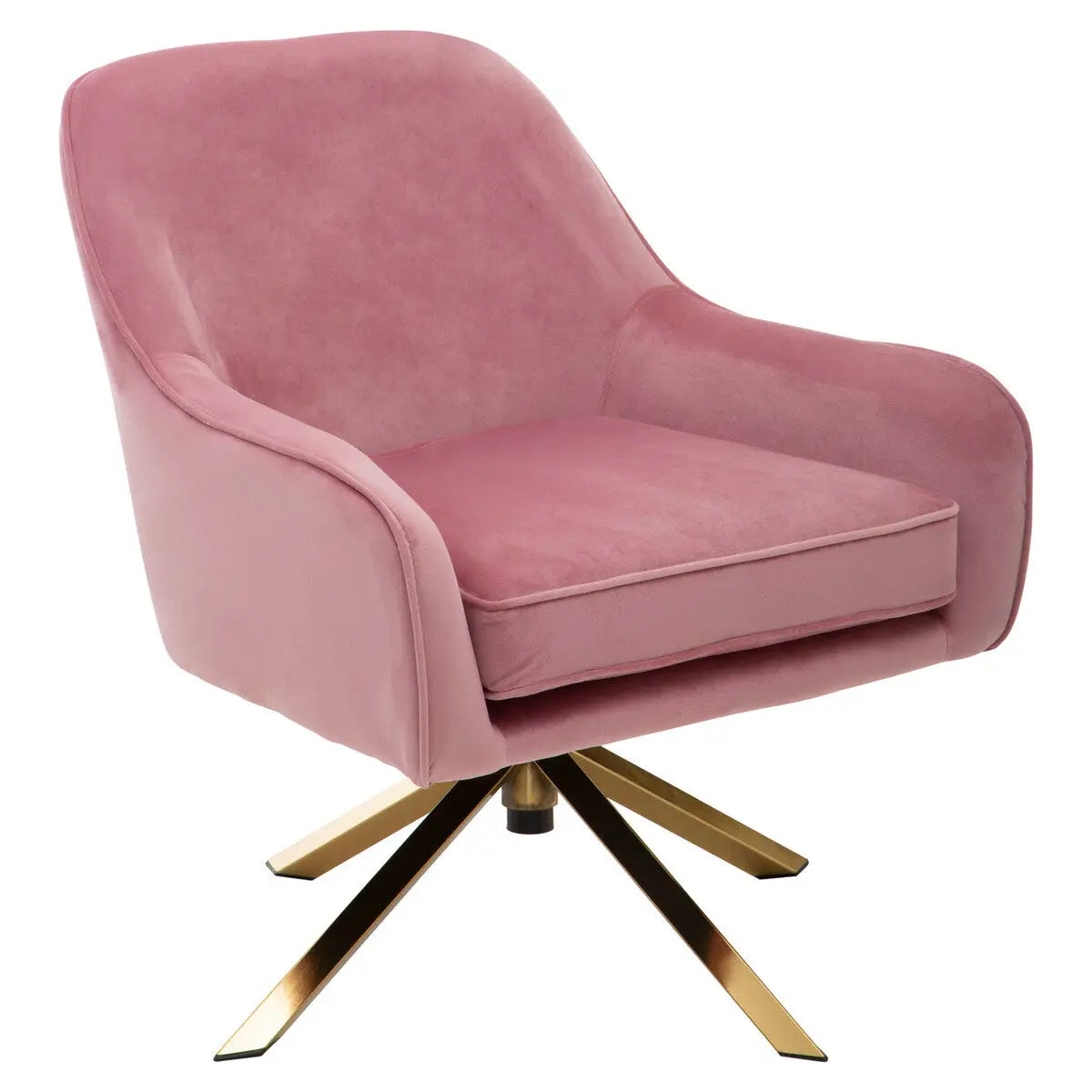 Avery Pink Velvet Swivel Chair with Brushed Gold Finish Base