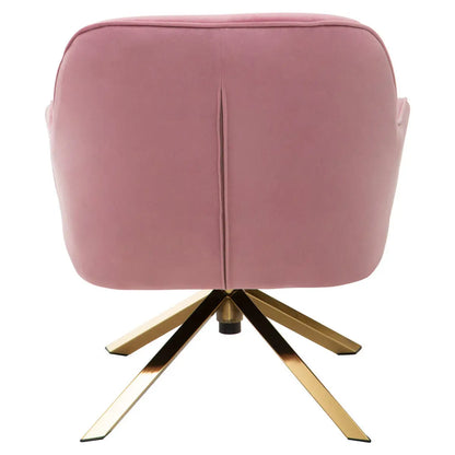 Avery Pink Velvet Swivel Chair with Brushed Gold Finish Base