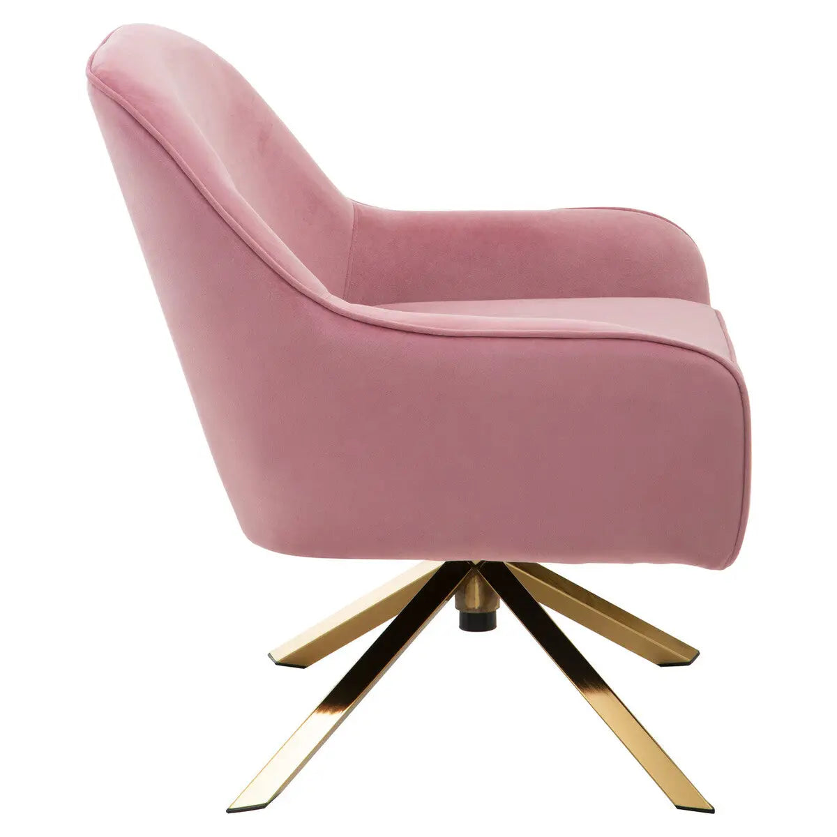 Avery Pink Velvet Swivel Chair with Brushed Gold Finish Base