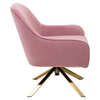 Avery Pink Velvet Swivel Chair with Brushed Gold Finish Base