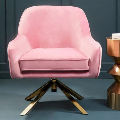 Avery Pink Velvet Swivel Chair with Brushed Gold Finish Base