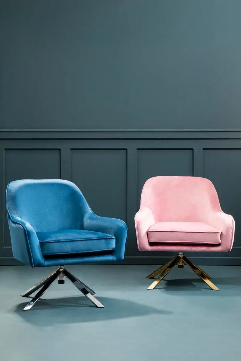 Avery Pink Velvet Swivel Chair with Brushed Gold Finish Base