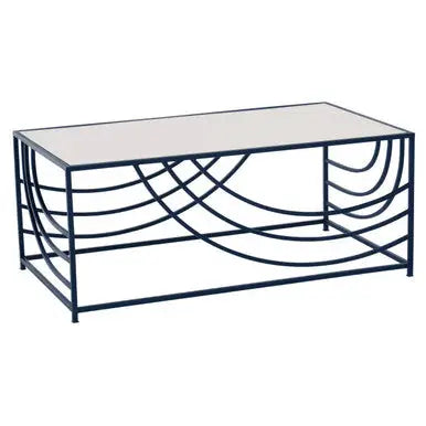 Balack and Silver Mirrored Glass Top Rectangualr Coffee Table, Logan