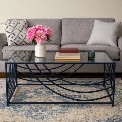 Balack and Silver Mirrored Glass Top Rectangualr Coffee Table, Logan