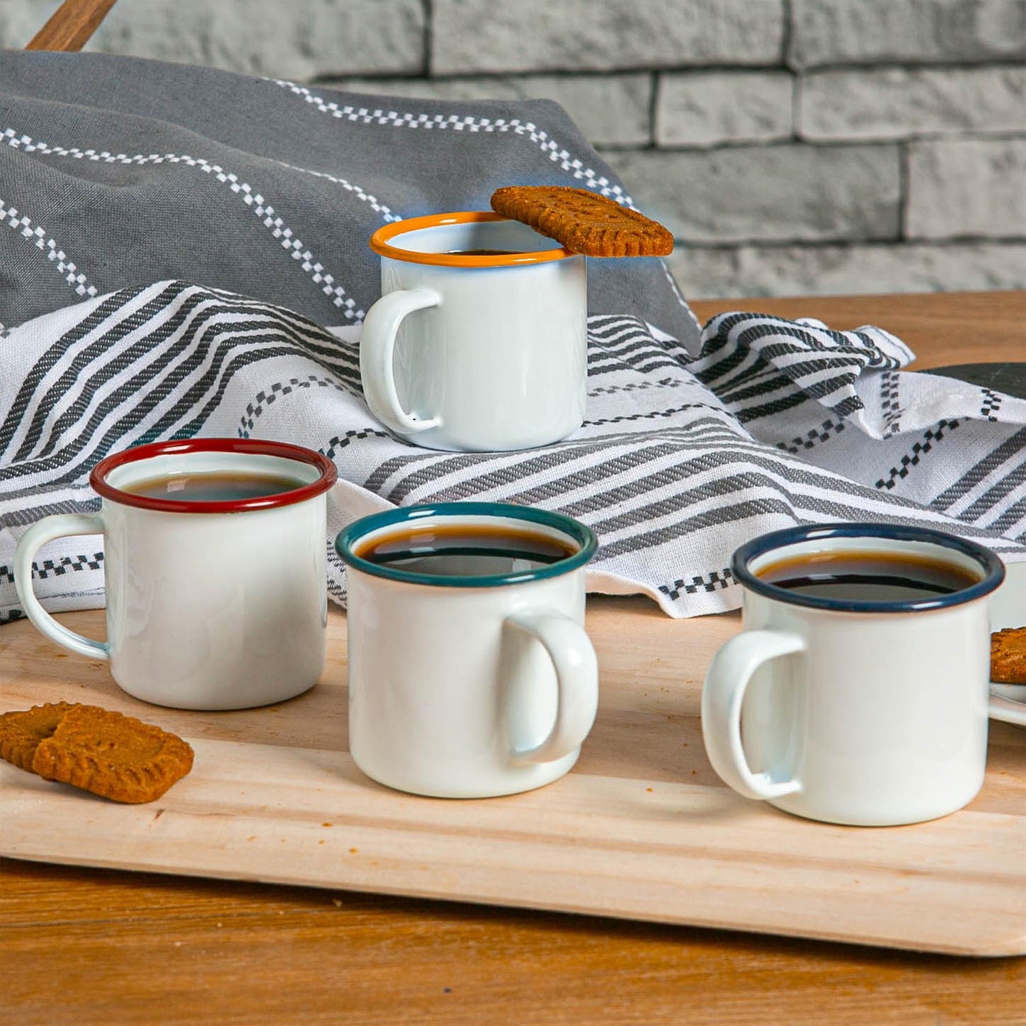 130ml White Enamel Espresso Cups - Pack of Six