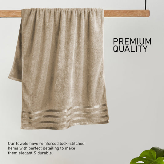 Belmont Viscose Stripe Beige Towels 100% Cotton Hotel Quality Super Absorbent 10 Piece Bale Set 4 Hand Towel & 12 Face