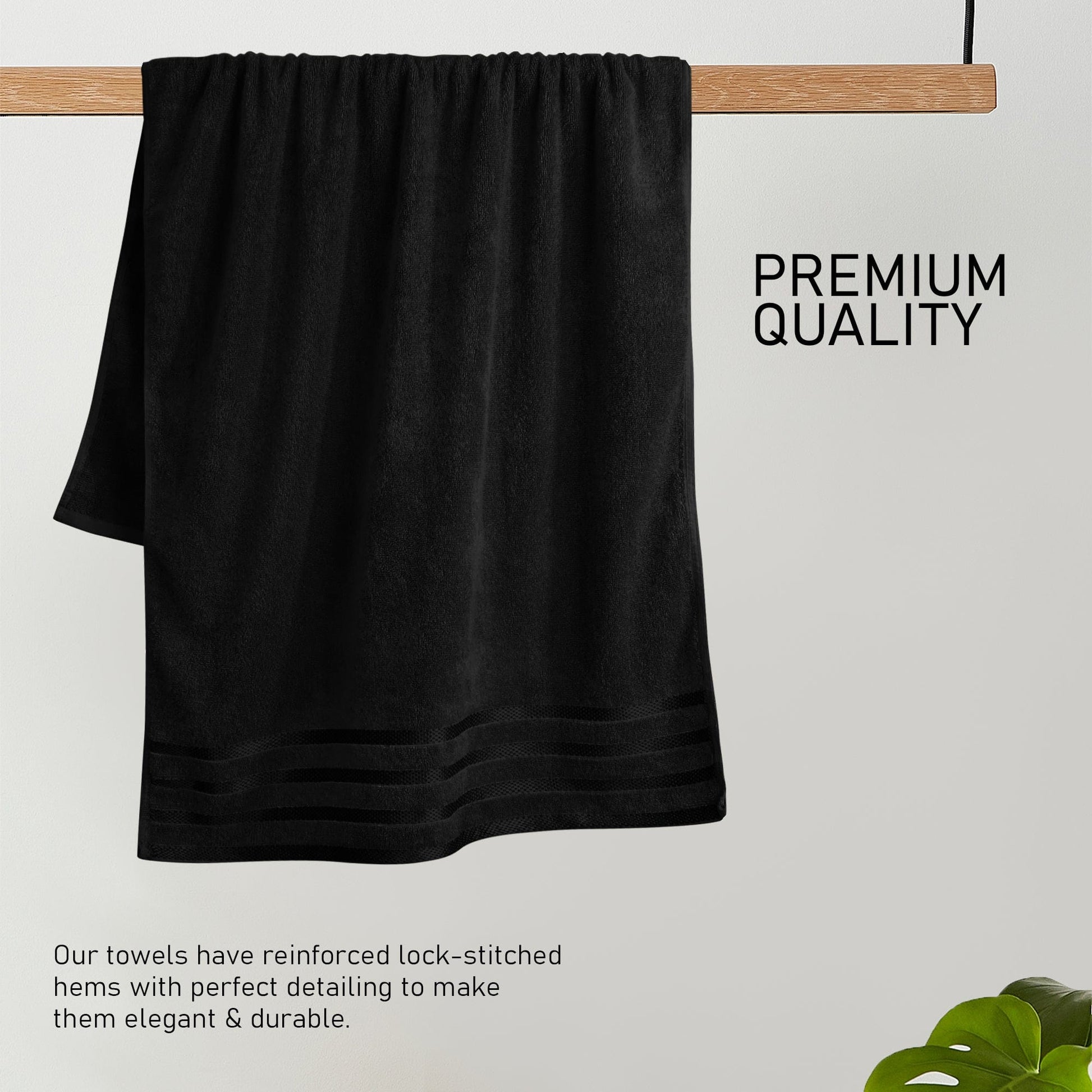 Belmont Viscose Stripe Black Towels 100% Cotton Hotel Quality Super Absorbent 10 Piece Bale Set 4 Hand Towel & 12 Face