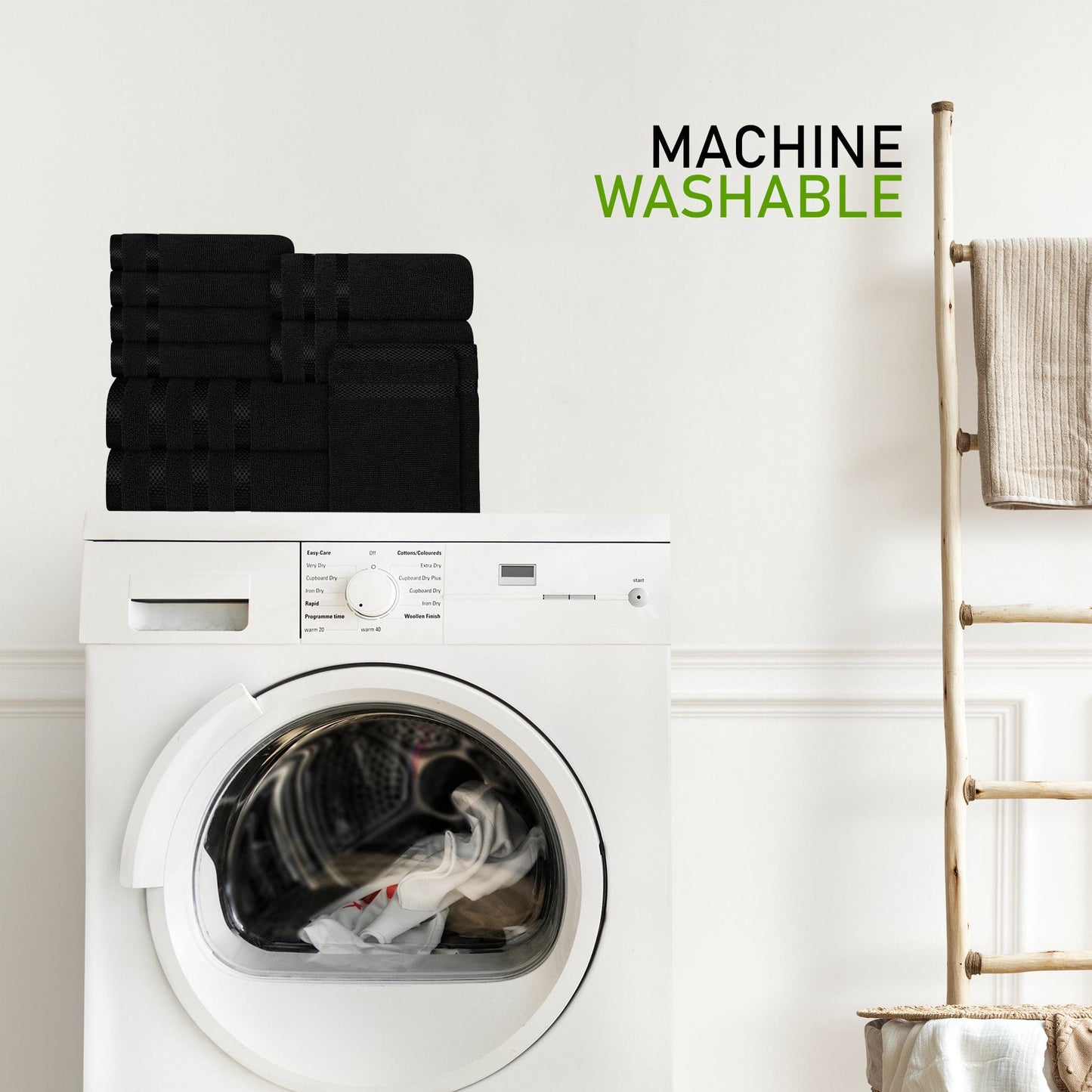 Belmont Viscose Stripe Black Towels 100% Cotton Hotel Quality Super Absorbent 10 Piece Bale Set 4 Hand Towel & 12 Face