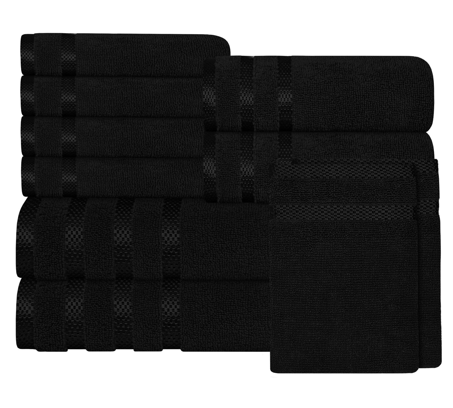 Belmont Viscose Stripe Black Towels 100% Cotton Hotel Quality Super Absorbent 10 Piece Bale Set 4 Hand Towel & 12 Face