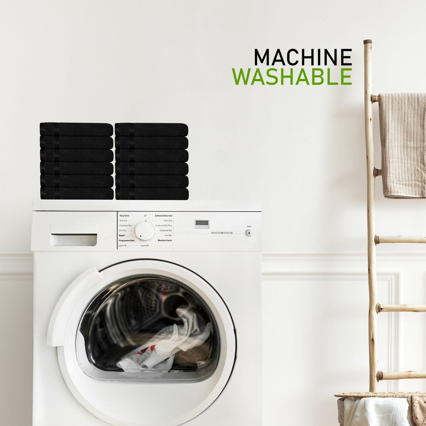 Belmont Viscose Stripe Black Towels 100% Cotton Hotel Quality Super Absorbent 10 Piece Bale Set 4 Hand Towel & 12 Face