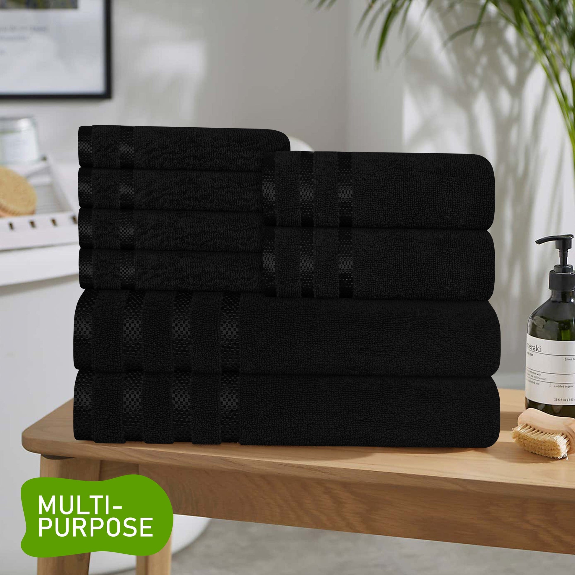 Belmont Viscose Stripe Black Towels 100% Cotton Hotel Quality Super Absorbent 10 Piece Bale Set 4 Hand Towel & 12 Face