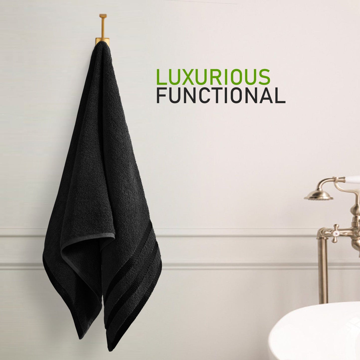 Belmont Viscose Stripe Black Towels 100% Cotton Hotel Quality Super Absorbent 10 Piece Bale Set 4 Hand Towel & 12 Face