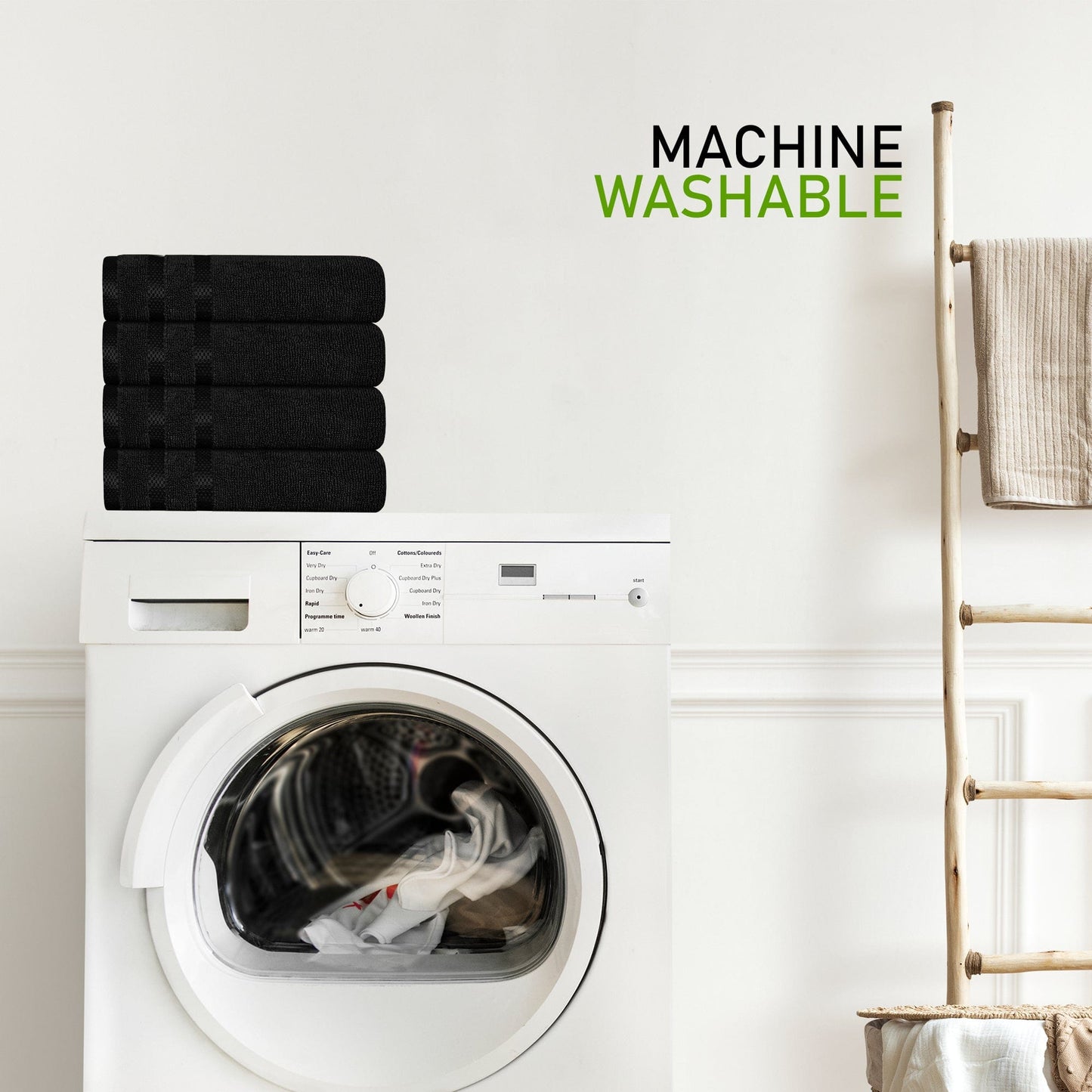 Belmont Viscose Stripe Black Towels 100% Cotton Hotel Quality Super Absorbent 10 Piece Bale Set 4 Hand Towel & 12 Face