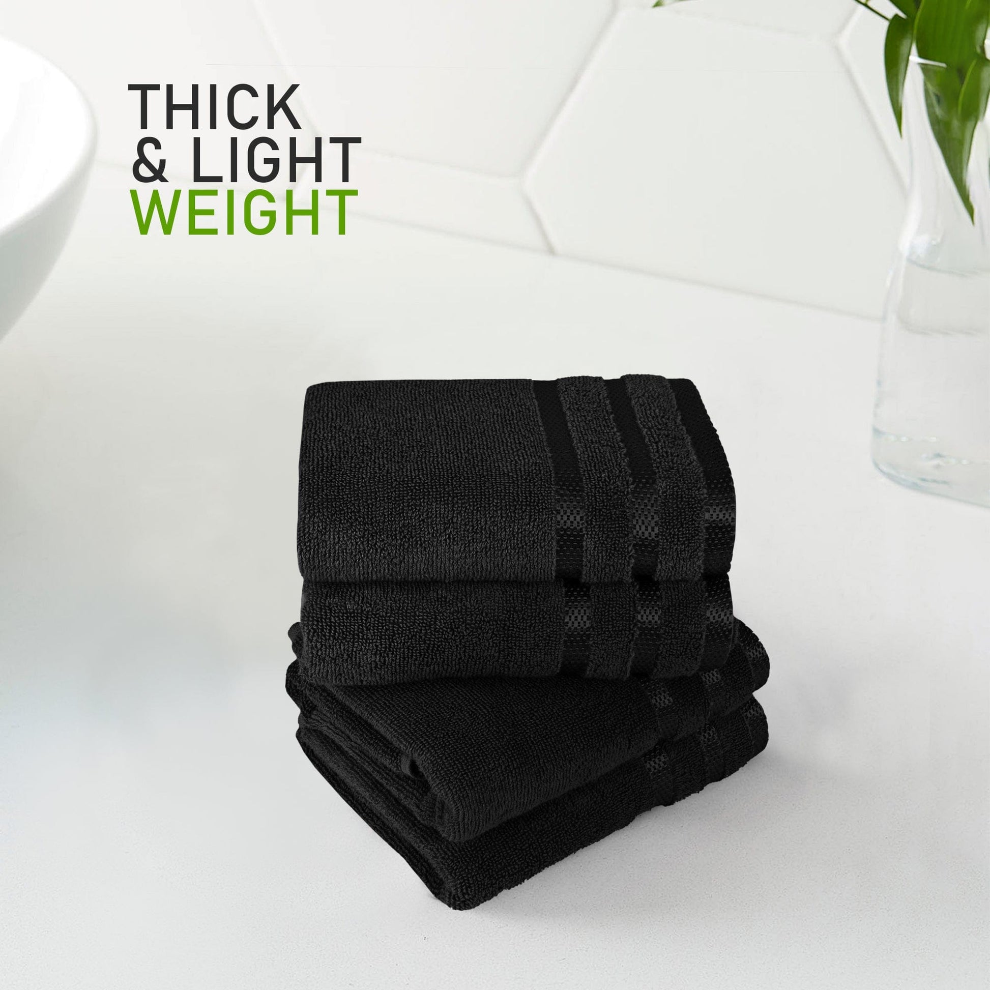Belmont Viscose Stripe Black Towels 100% Cotton Hotel Quality Super Absorbent 10 Piece Bale Set 4 Hand Towel & 12 Face