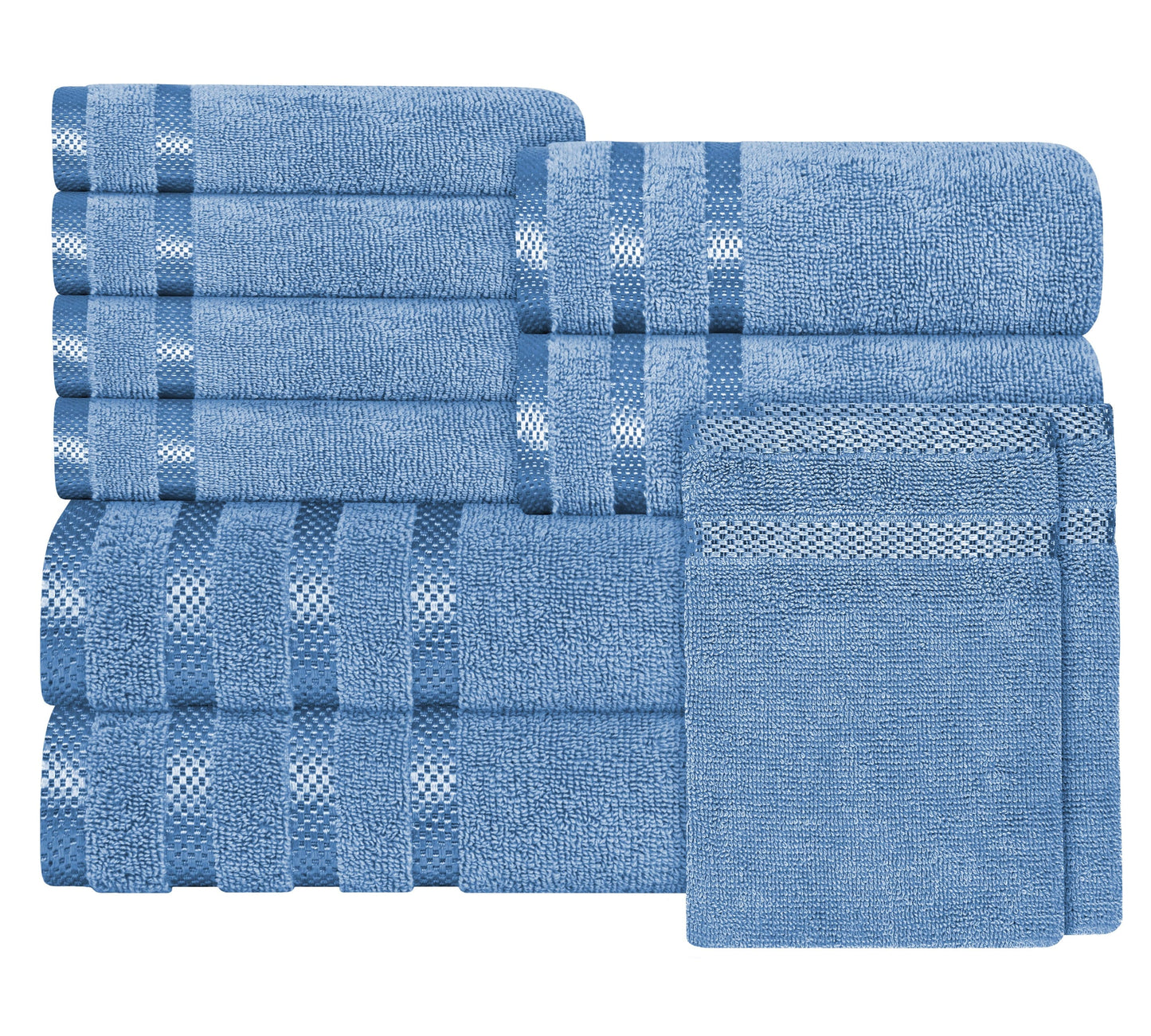 Belmont Viscose Stripe Blue Towels 100% Cotton Hotel Quality Super Absorbent 10 Piece Bale Set 4 Hand Towel & 12 Face
