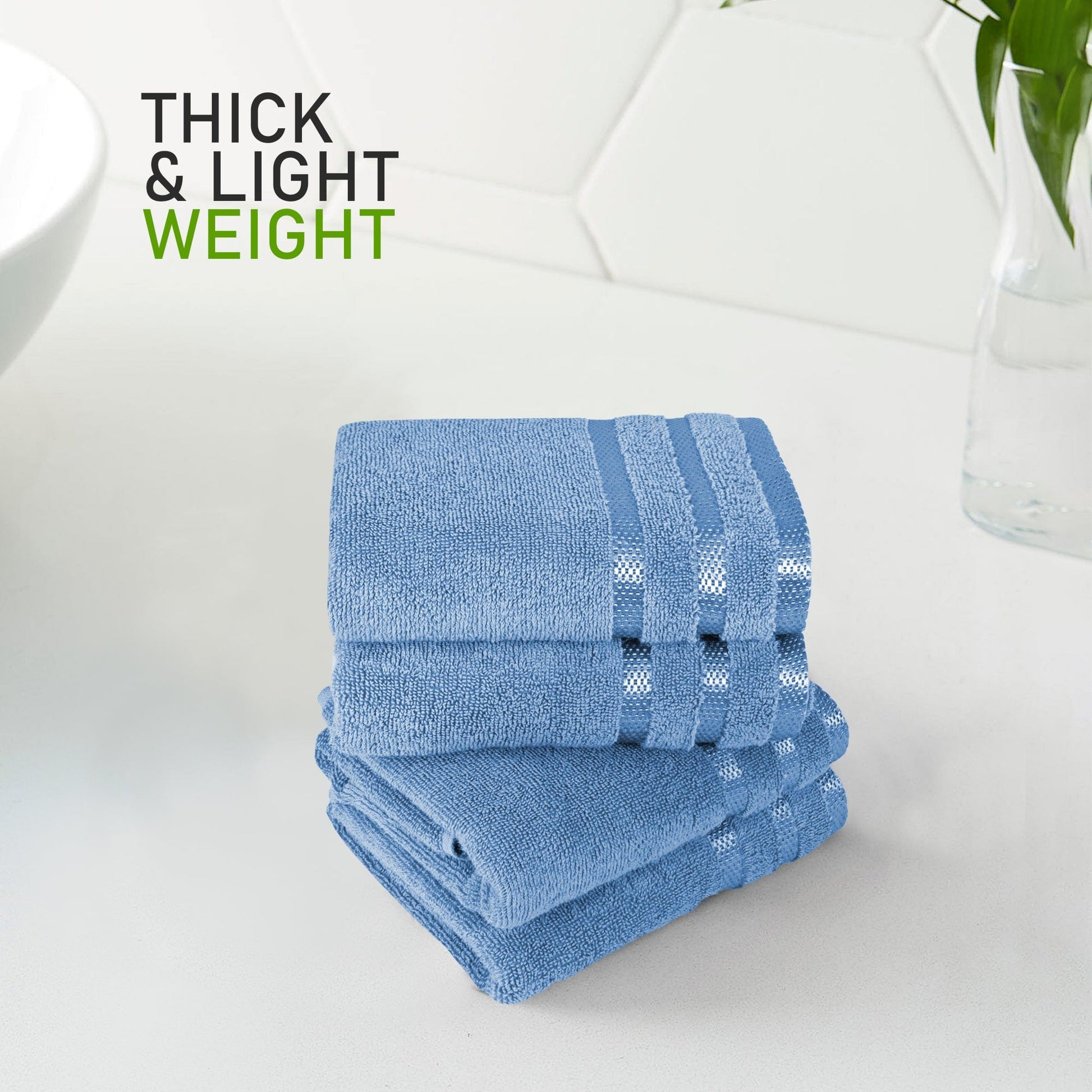 Belmont Viscose Stripe Blue Towels 100% Cotton Hotel Quality Super Absorbent 10 Piece Bale Set 4 Hand Towel & 12 Face