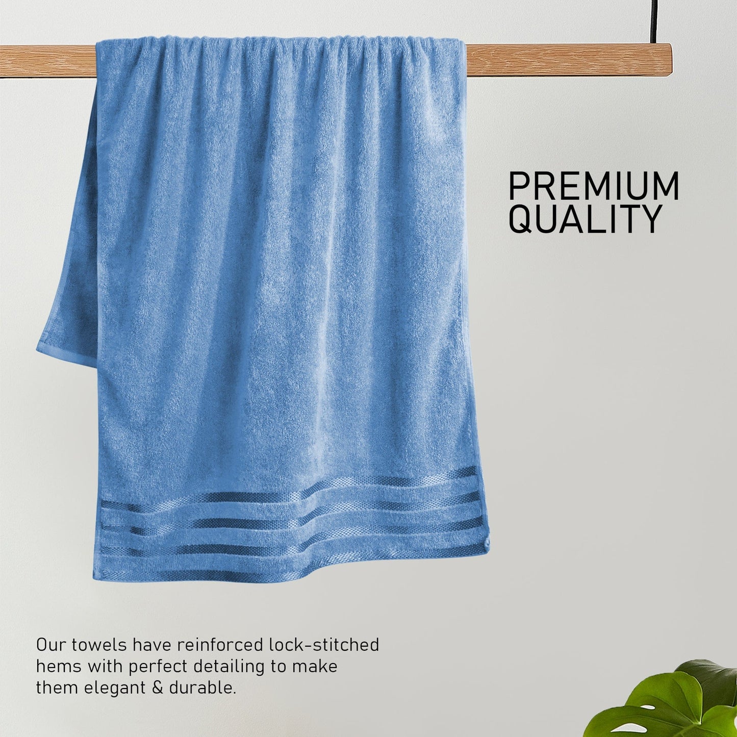 Belmont Viscose Stripe Blue Towels 100% Cotton Hotel Quality Super Absorbent 10 Piece Bale Set 4 Hand Towel & 12 Face