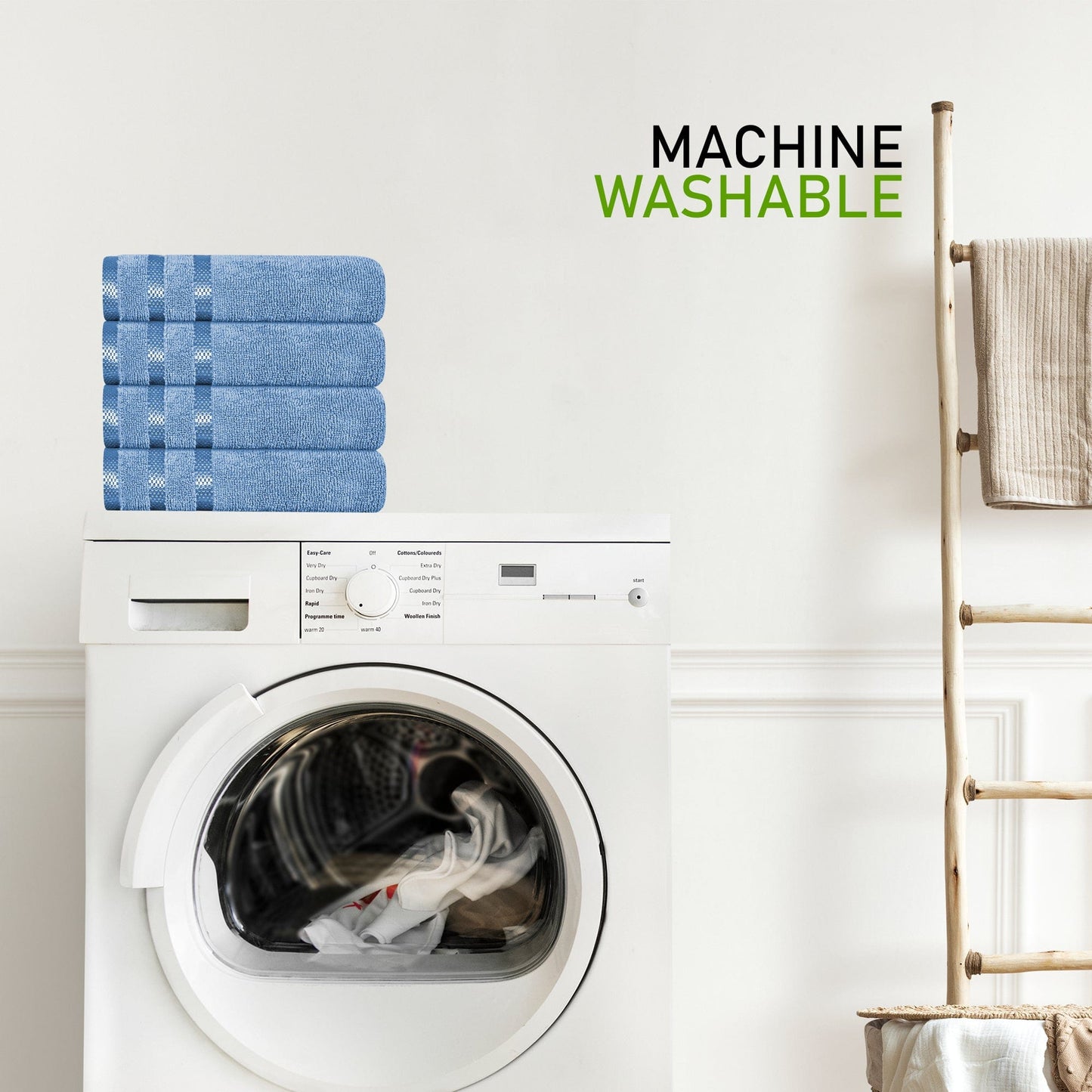 Belmont Viscose Stripe Blue Towels 100% Cotton Hotel Quality Super Absorbent 10 Piece Bale Set 4 Hand Towel & 12 Face