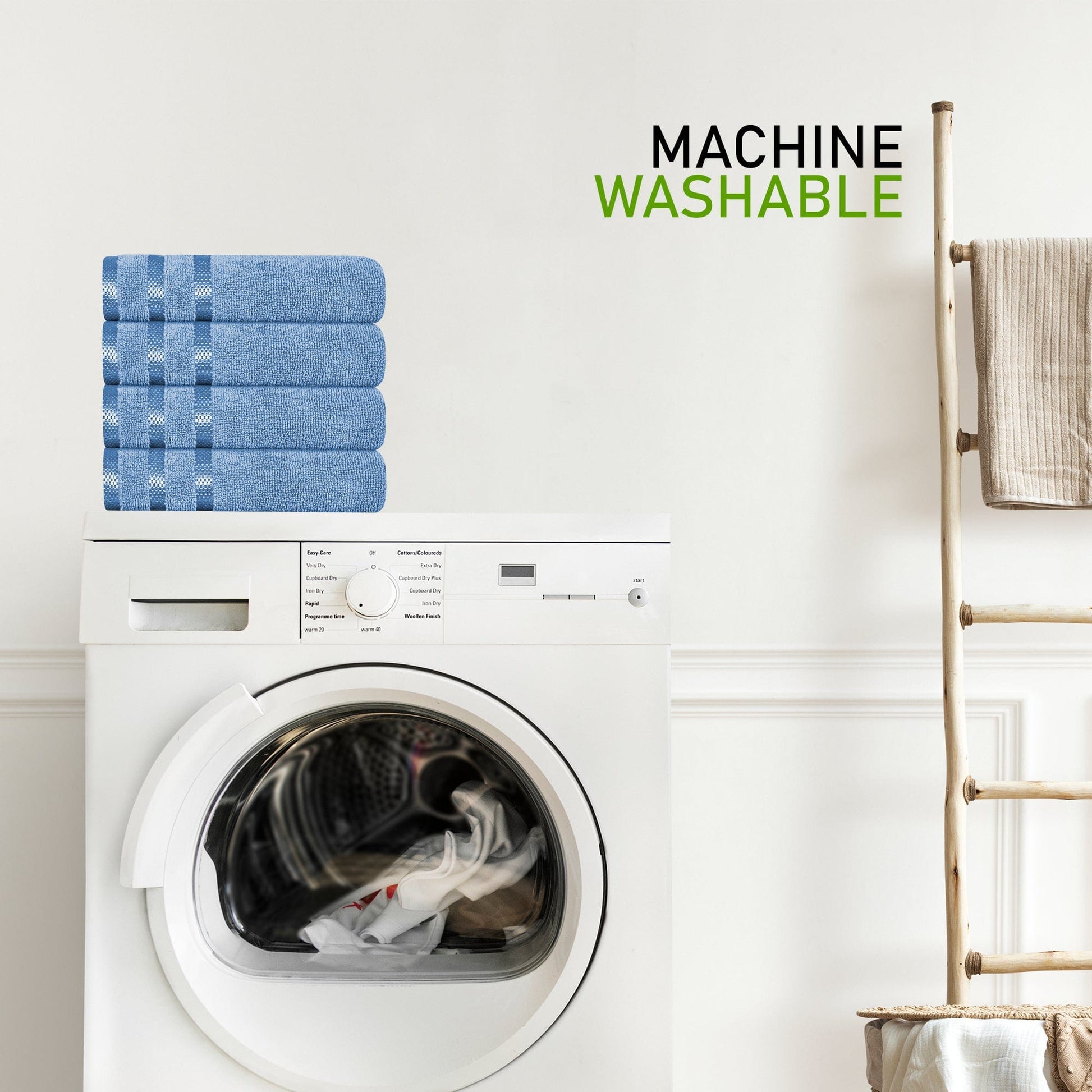 Belmont Viscose Stripe Blue Towels 100% Cotton Hotel Quality Super Absorbent 10 Piece Bale Set 4 Hand Towel & 12 Face