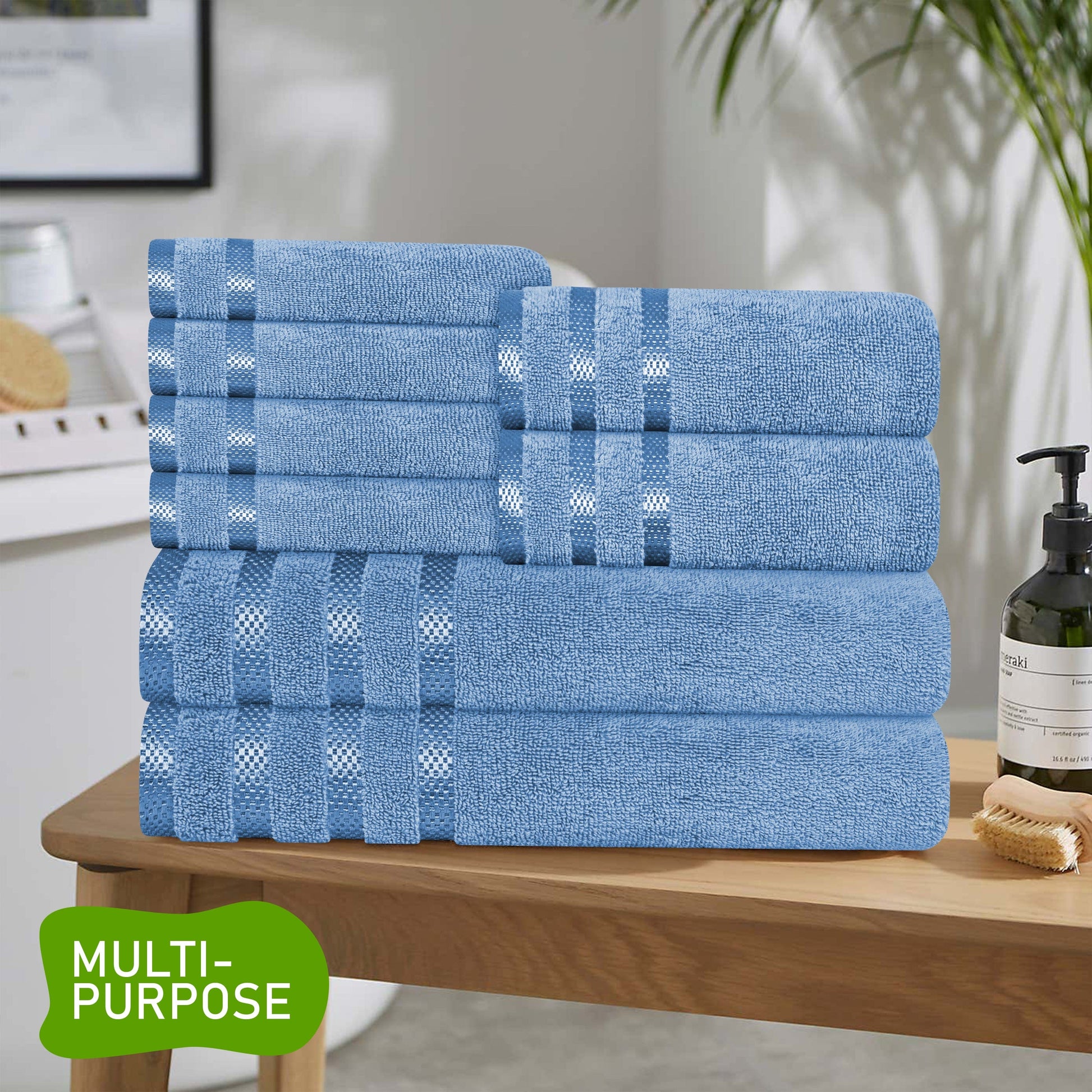 Belmont Viscose Stripe Blue Towels 100% Cotton Hotel Quality Super Absorbent 10 Piece Bale Set 4 Hand Towel & 12 Face