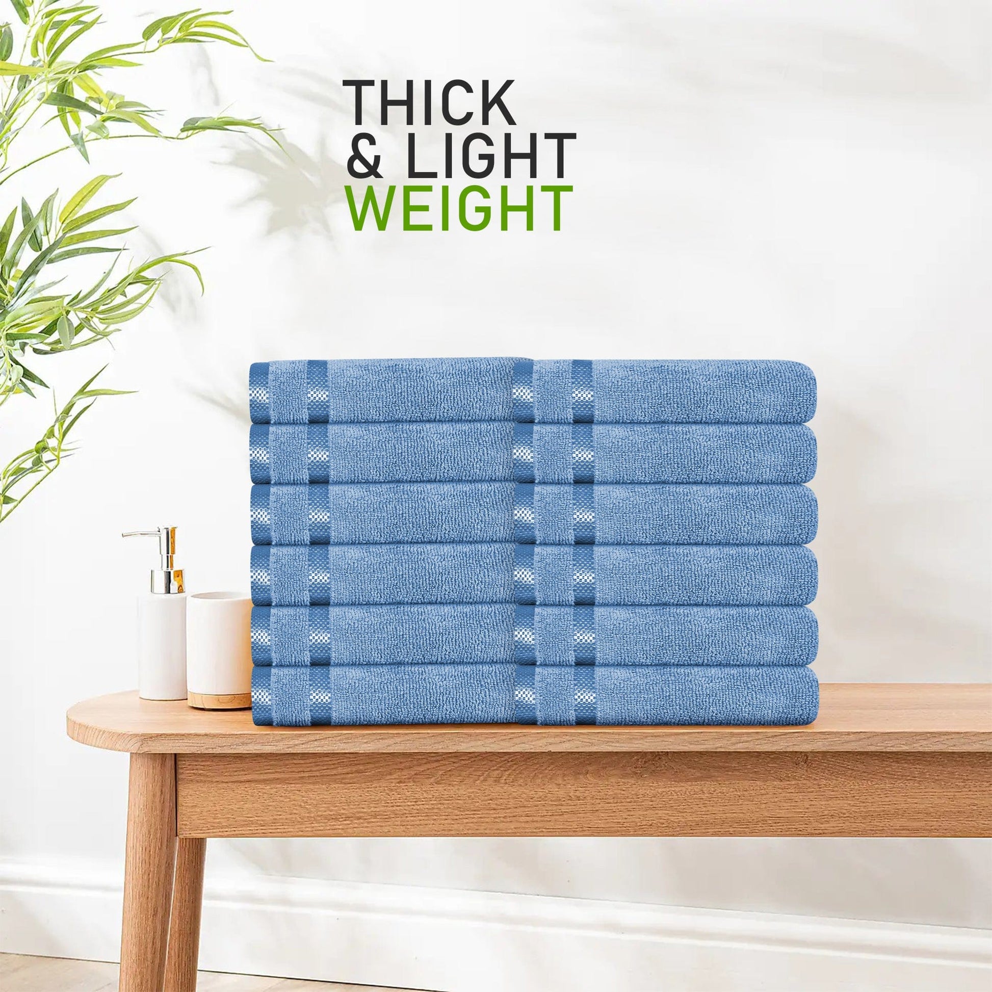 Belmont Viscose Stripe Blue Towels 100% Cotton Hotel Quality Super Absorbent 10 Piece Bale Set 4 Hand Towel & 12 Face