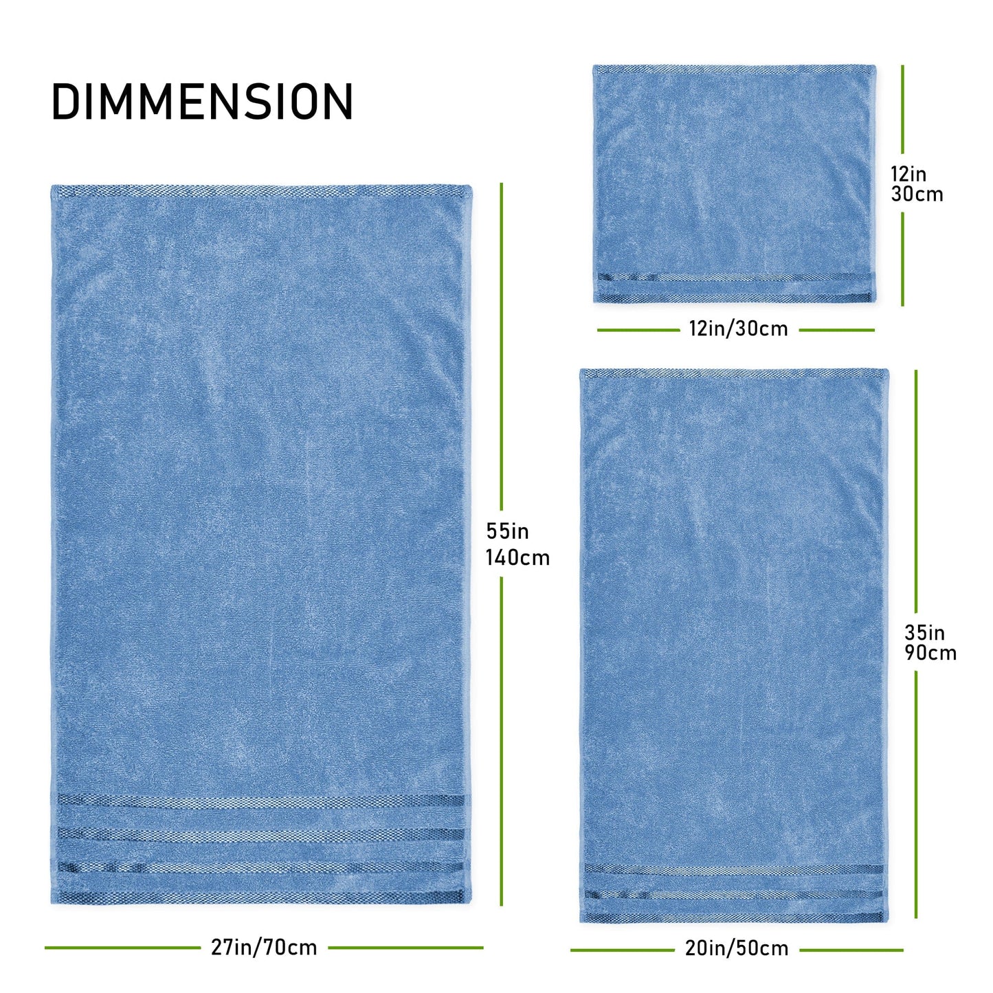 Belmont Viscose Stripe Blue Towels 100% Cotton Hotel Quality Super Absorbent 10 Piece Bale Set 4 Hand Towel & 12 Face