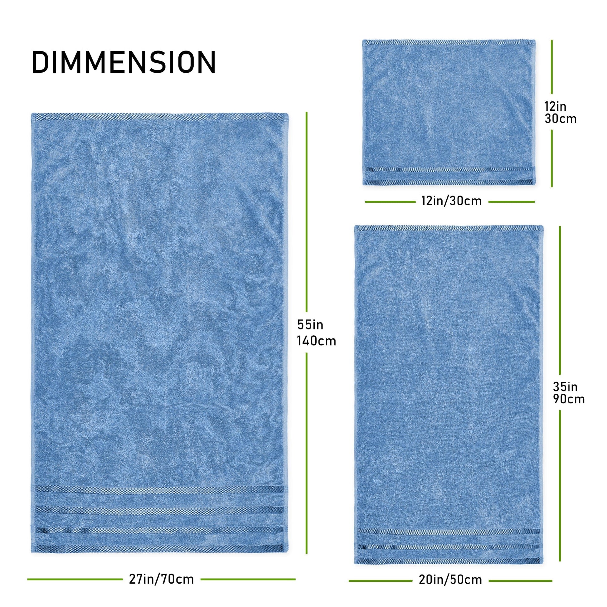 Belmont Viscose Stripe Blue Towels 100% Cotton Hotel Quality Super Absorbent 10 Piece Bale Set 4 Hand Towel & 12 Face