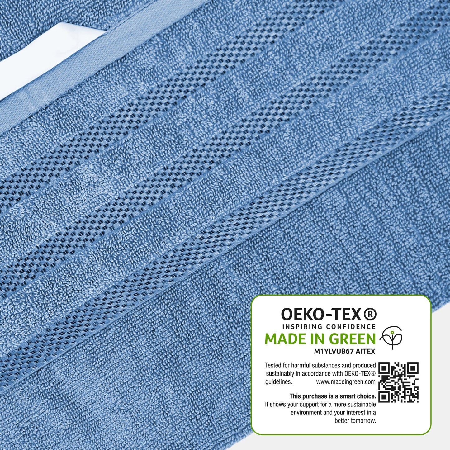 Belmont Viscose Stripe Blue Towels 100% Cotton Hotel Quality Super Absorbent 10 Piece Bale Set 4 Hand Towel & 12 Face