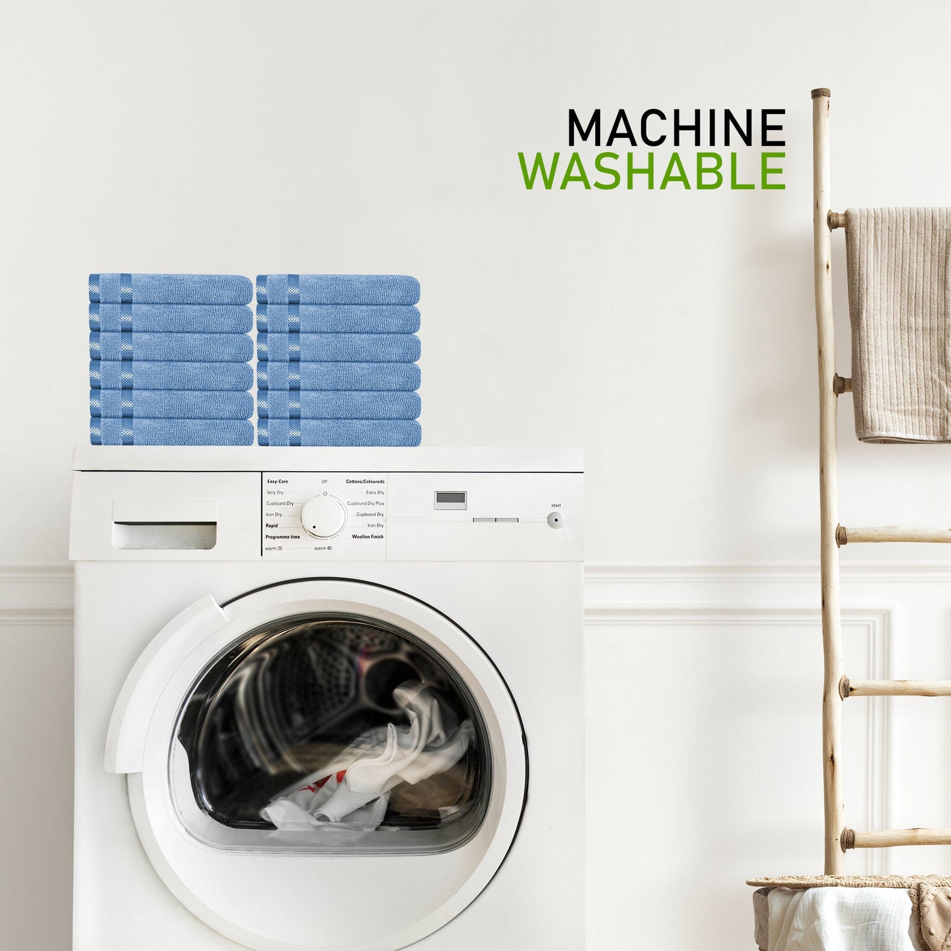 Belmont Viscose Stripe Blue Towels 100% Cotton Hotel Quality Super Absorbent 10 Piece Bale Set 4 Hand Towel & 12 Face