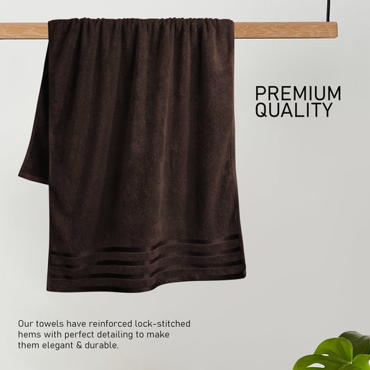 Belmont Viscose Stripe Brown Towels 100% Cotton Hotel Quality Super Absorbent 10 Piece Bale Set 4 Hand Towel & 12 Face