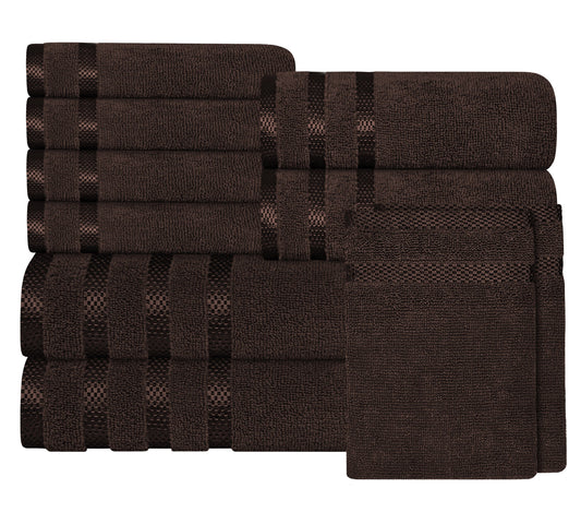 Belmont Viscose Stripe Brown Towels 100% Cotton Hotel Quality Super Absorbent 10 Piece Bale Set 4 Hand Towel & 12 Face