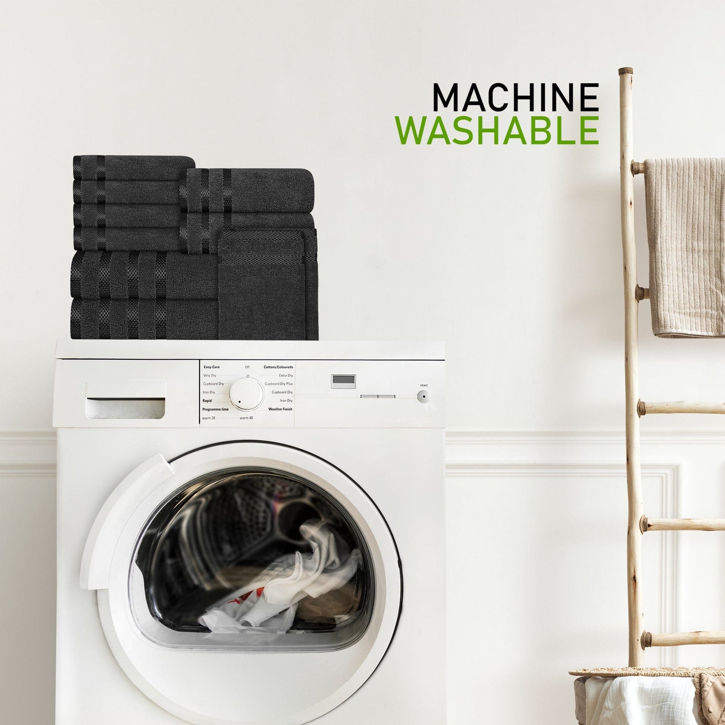 Belmont Viscose Stripe Grey Towels 100% Cotton Hotel Quality Super Absorbent 10 Piece Bale Set 4 Hand Towel & 12 Face