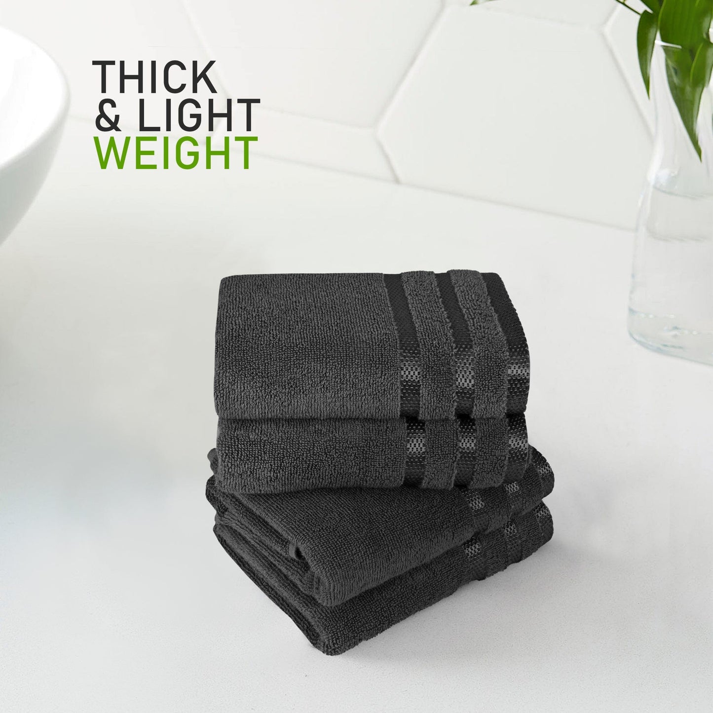 Belmont Viscose Stripe Grey Towels 100% Cotton Hotel Quality Super Absorbent 10 Piece Bale Set 4 Hand Towel & 12 Face