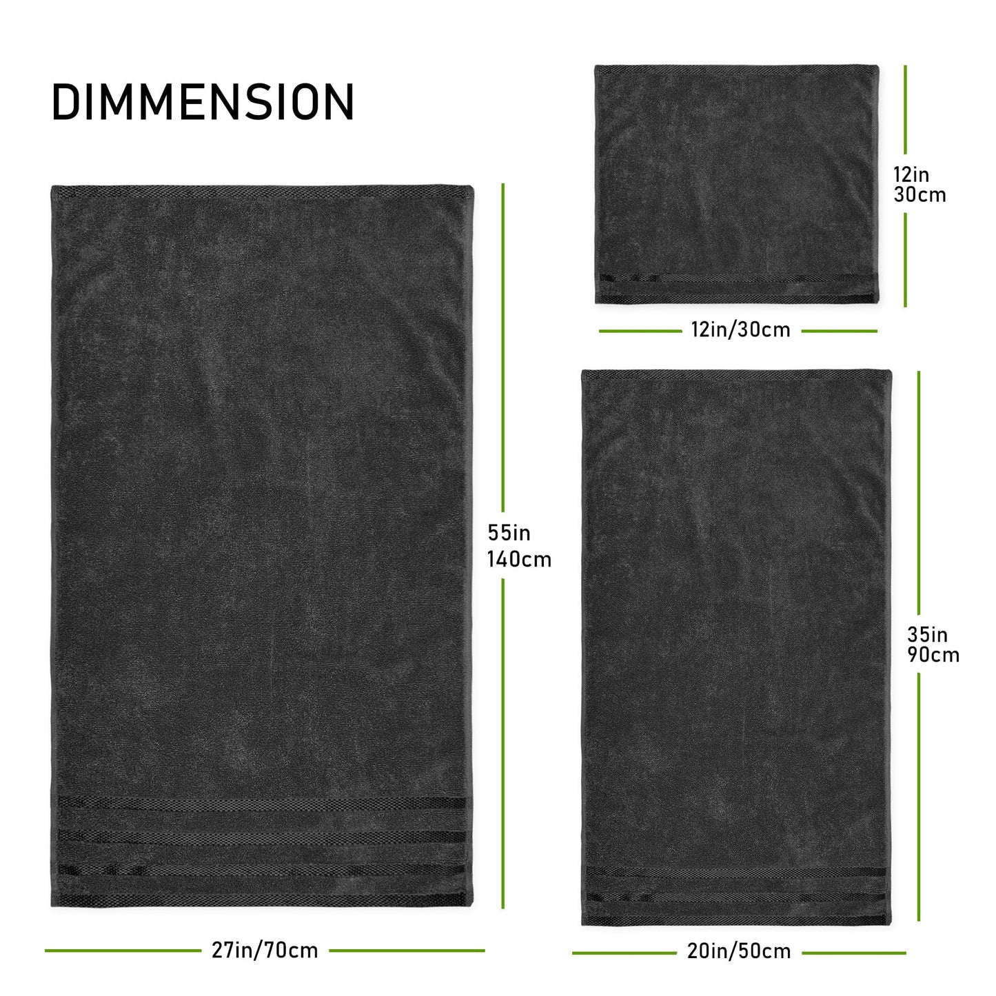 Belmont Viscose Stripe Grey Towels 100% Cotton Hotel Quality Super Absorbent 10 Piece Bale Set 4 Hand Towel & 12 Face