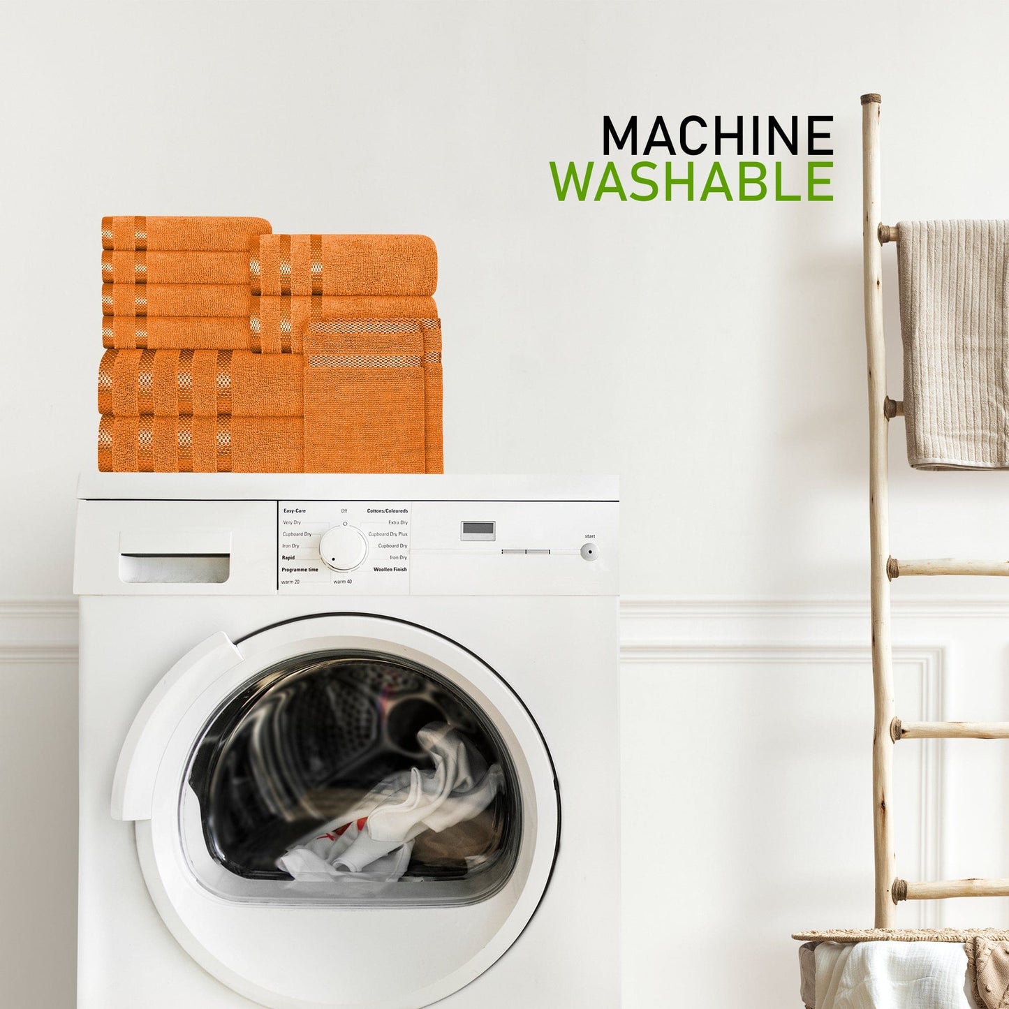 Belmont Viscose Stripe Orange Towels 100% Cotton Hotel Quality Super Absorbent 10 Piece Bale Set 4 Hand Towel & 12 Face