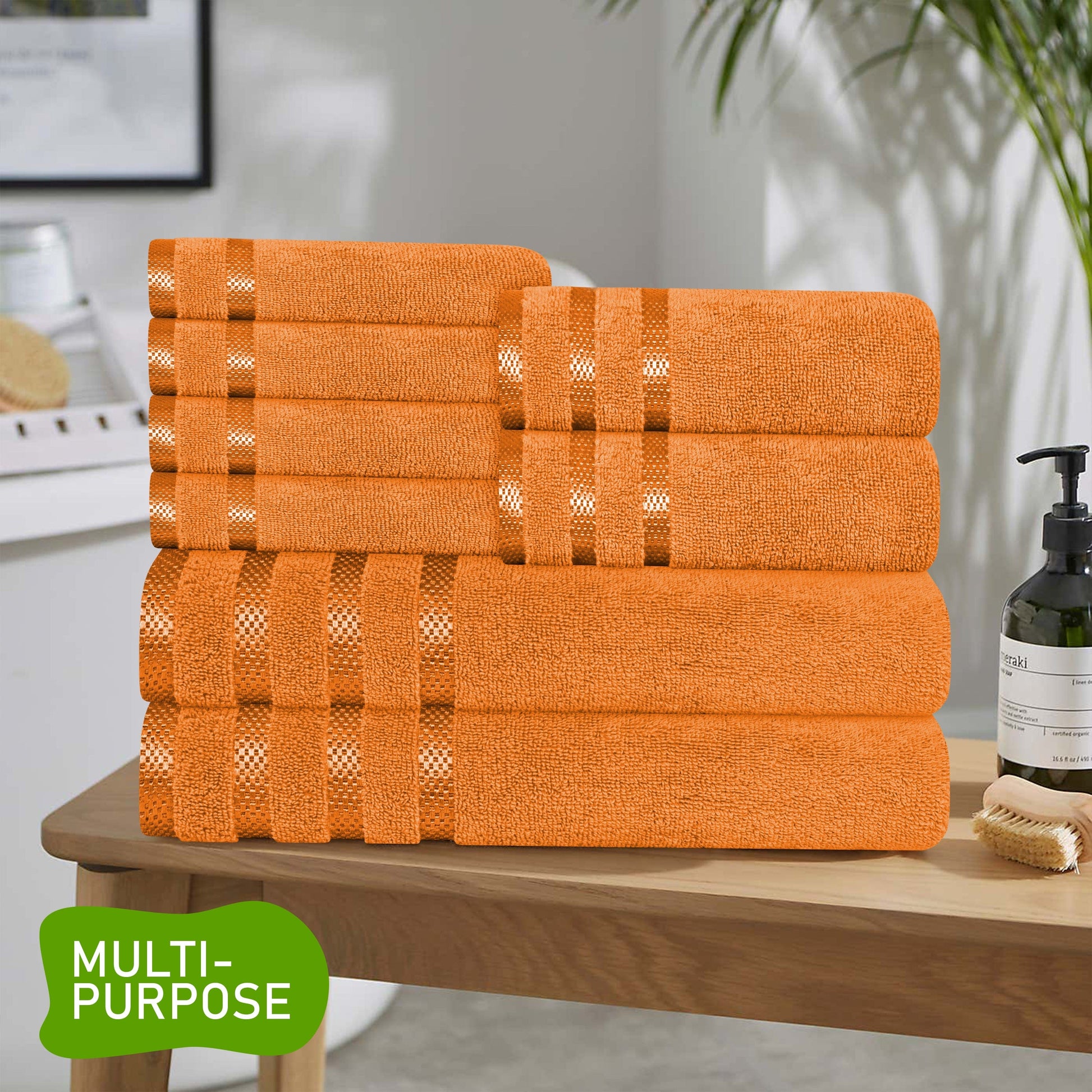 Belmont Viscose Stripe Orange Towels 100% Cotton Hotel Quality Super Absorbent 10 Piece Bale Set 4 Hand Towel & 12 Face