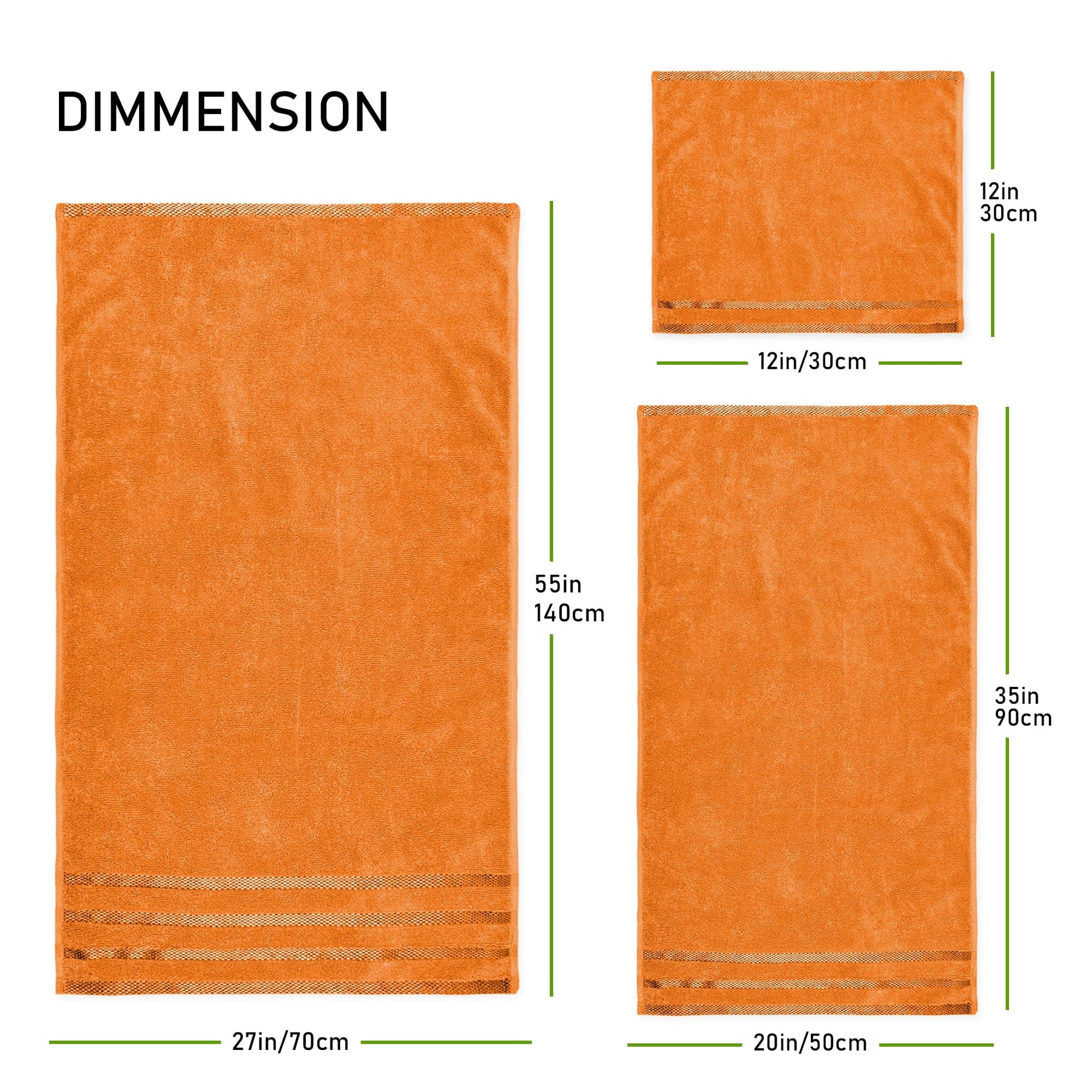 Belmont Viscose Stripe Orange Towels 100% Cotton Hotel Quality Super Absorbent 10 Piece Bale Set 4 Hand Towel & 12 Face