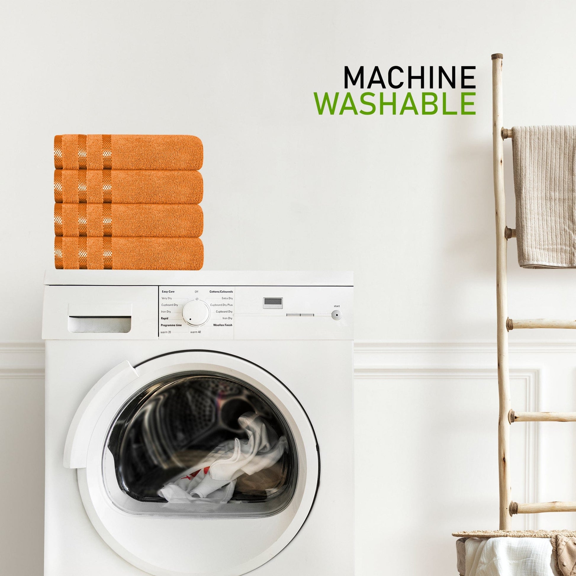 Belmont Viscose Stripe Orange Towels 100% Cotton Hotel Quality Super Absorbent 10 Piece Bale Set 4 Hand Towel & 12 Face