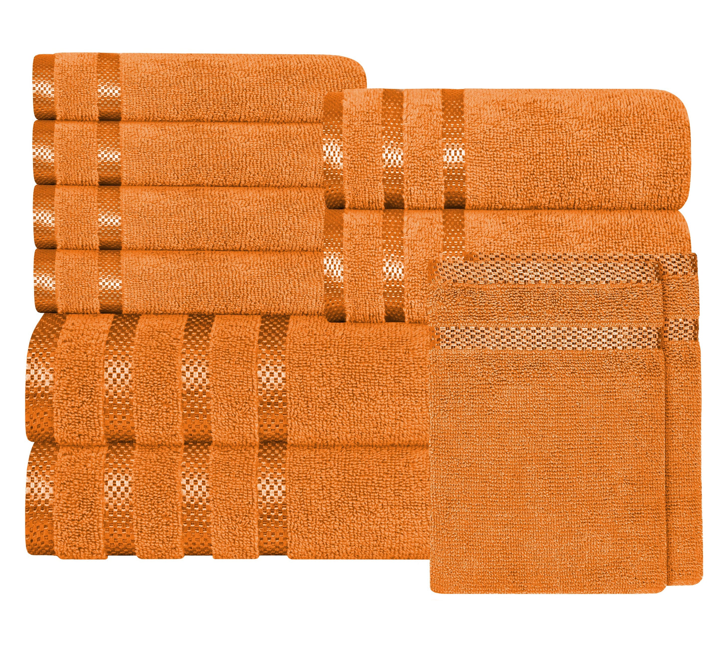 Belmont Viscose Stripe Orange Towels 100% Cotton Hotel Quality Super Absorbent 10 Piece Bale Set 4 Hand Towel & 12 Face
