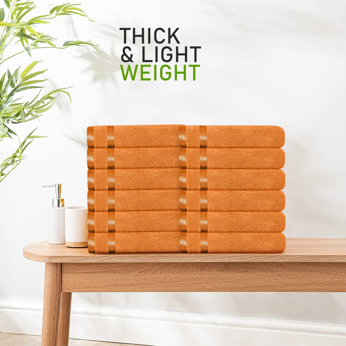 Belmont Viscose Stripe Orange Towels 100% Cotton Hotel Quality Super Absorbent 10 Piece Bale Set 4 Hand Towel & 12 Face