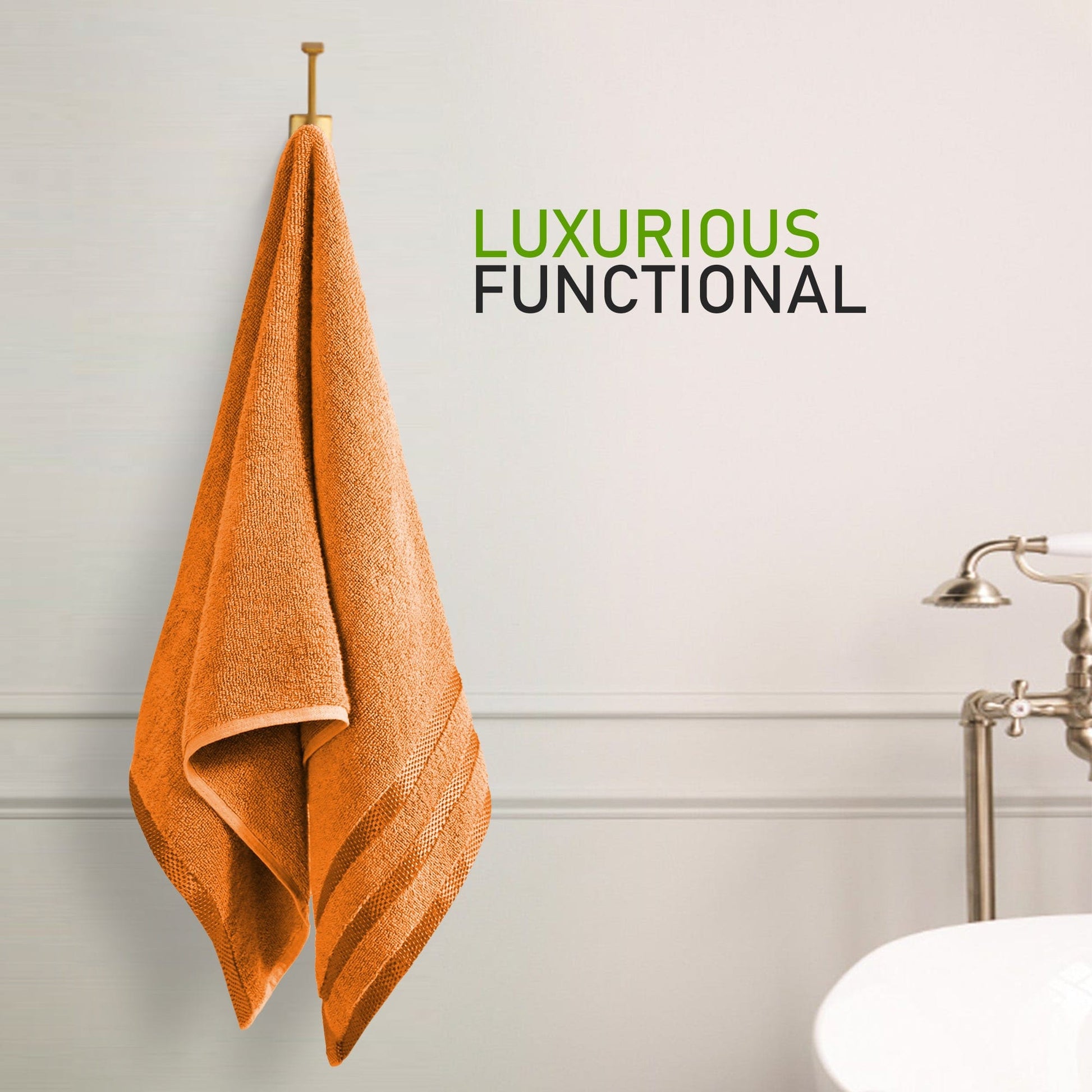 Belmont Viscose Stripe Orange Towels 100% Cotton Hotel Quality Super Absorbent 10 Piece Bale Set 4 Hand Towel & 12 Face